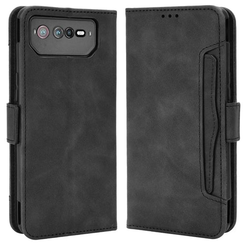 For Asus ROG Phone 6 5G / Phone 6 Pro 5G PU Leather Flip Folio Case Stand Function Multiple Card Slots Wallet Phone Cover - Black - 1