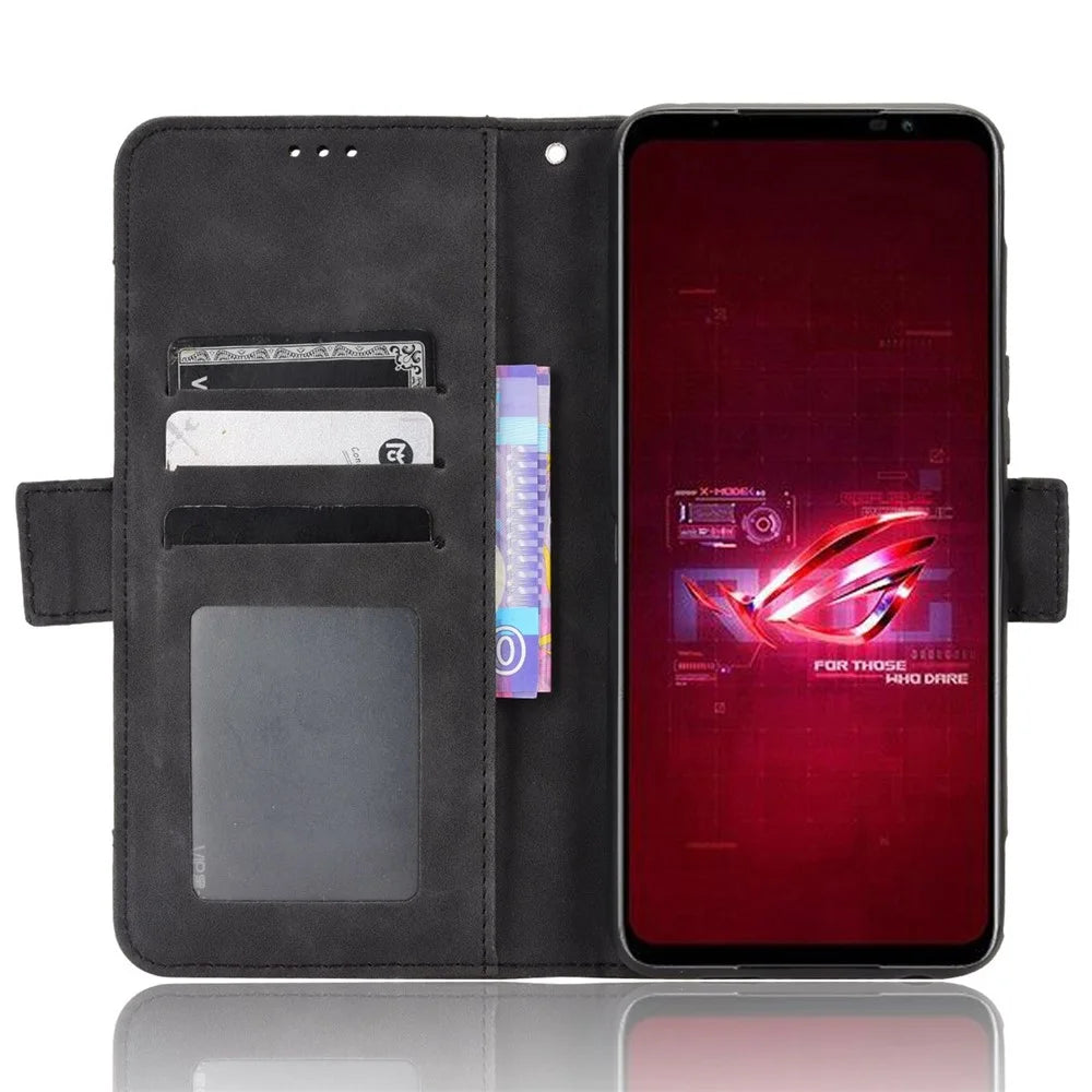 For Asus ROG Phone 6 5G / Phone 6 Pro 5G PU Leather Flip Folio Case Stand Function Multiple Card Slots Wallet Phone Cover - Black - 2
