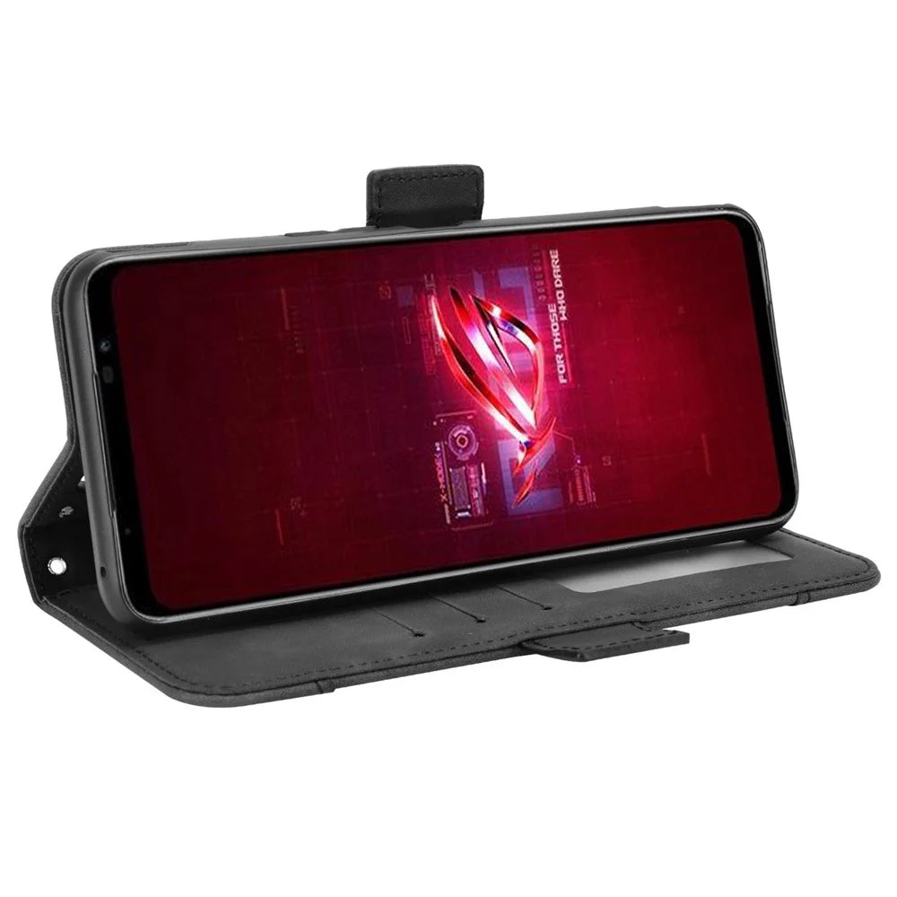For Asus ROG Phone 6 5G / Phone 6 Pro 5G PU Leather Flip Folio Case Stand Function Multiple Card Slots Wallet Phone Cover - Black - 3