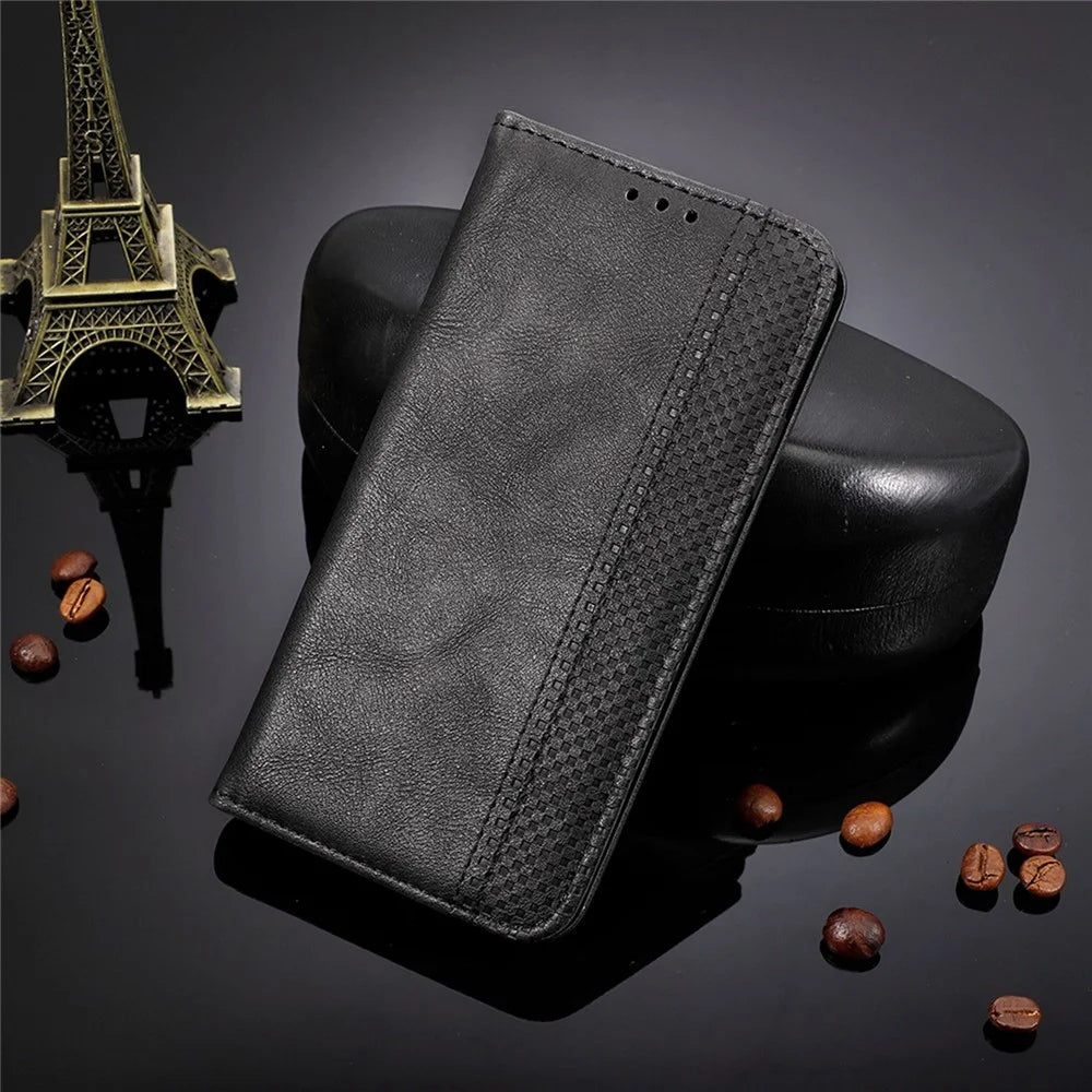 For Asus ROG Phone 6 5G / Phone 6 Pro 5G Retro Texture PU Leather Magnetic Auto Closing Case Full Inclusive Protective Wallet Stand Cover - Black - 5