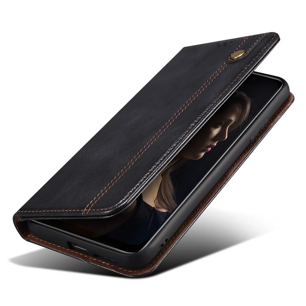 For iPhone 14 Pro 6.1 inch Shockproof Leather Phone Case Waxy Crazy Horse Texture Stand Wallet Protective Cover - Black - 4