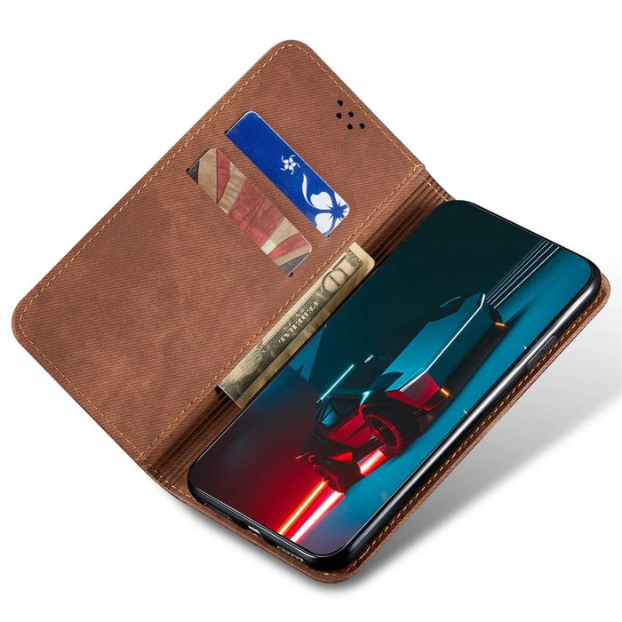 For iPhone 14 Pro 6.1 inch Phone Flip Wallet Cover Stand Scratch-resistant Jeans Cloth Texture PU Leather Mobile Phone Case - Coffee - 2