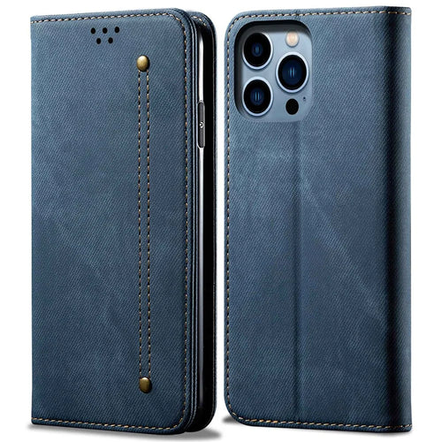 For iPhone 14 Pro Max 6.7 inch Full Protection Phone Wallet Cover Stand Jeans Cloth Texture Magnetic Flip Leather Mobile Phone Case - Blue - 1