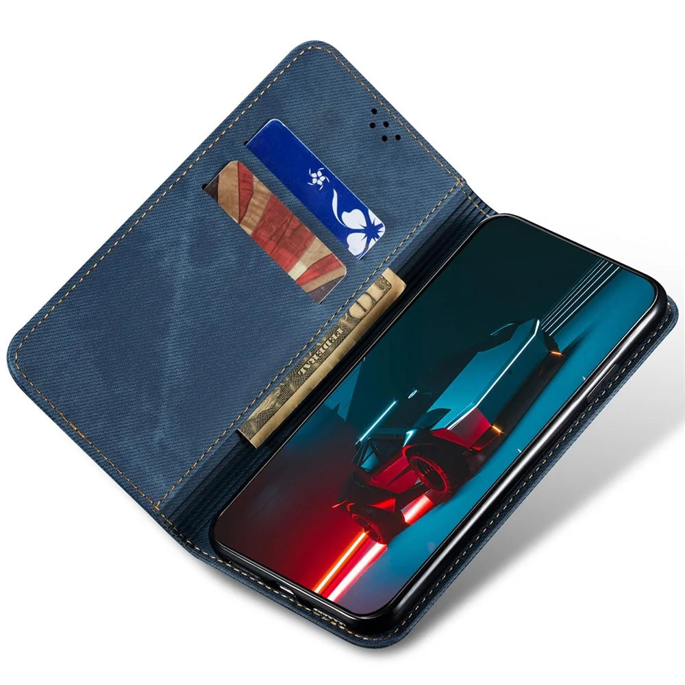 For iPhone 14 Pro Max 6.7 inch Full Protection Phone Wallet Cover Stand Jeans Cloth Texture Magnetic Flip Leather Mobile Phone Case - Blue - 2