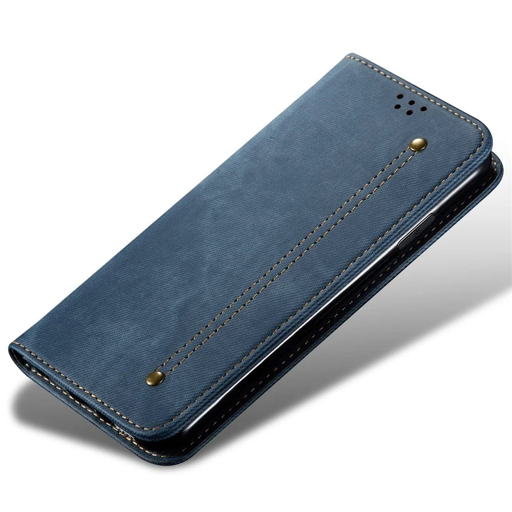 For iPhone 14 Pro Max 6.7 inch Full Protection Phone Wallet Cover Stand Jeans Cloth Texture Magnetic Flip Leather Mobile Phone Case - Blue - 4