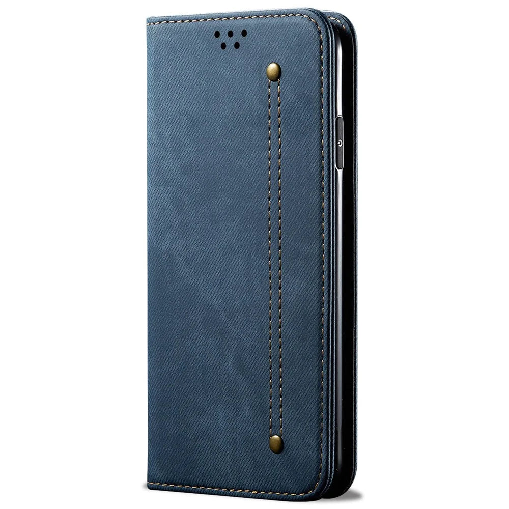 For iPhone 14 Pro Max 6.7 inch Full Protection Phone Wallet Cover Stand Jeans Cloth Texture Magnetic Flip Leather Mobile Phone Case - Blue - 5