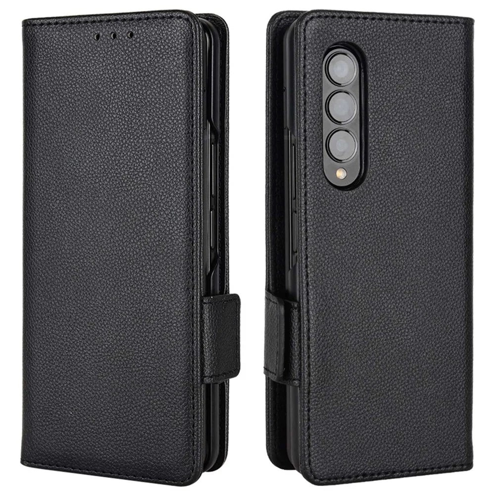 For Samsung Galaxy Z Fold4 5G Litchi Texture Wallet Stand Case PU Leather Full Protection Phone Cover - Black - 1