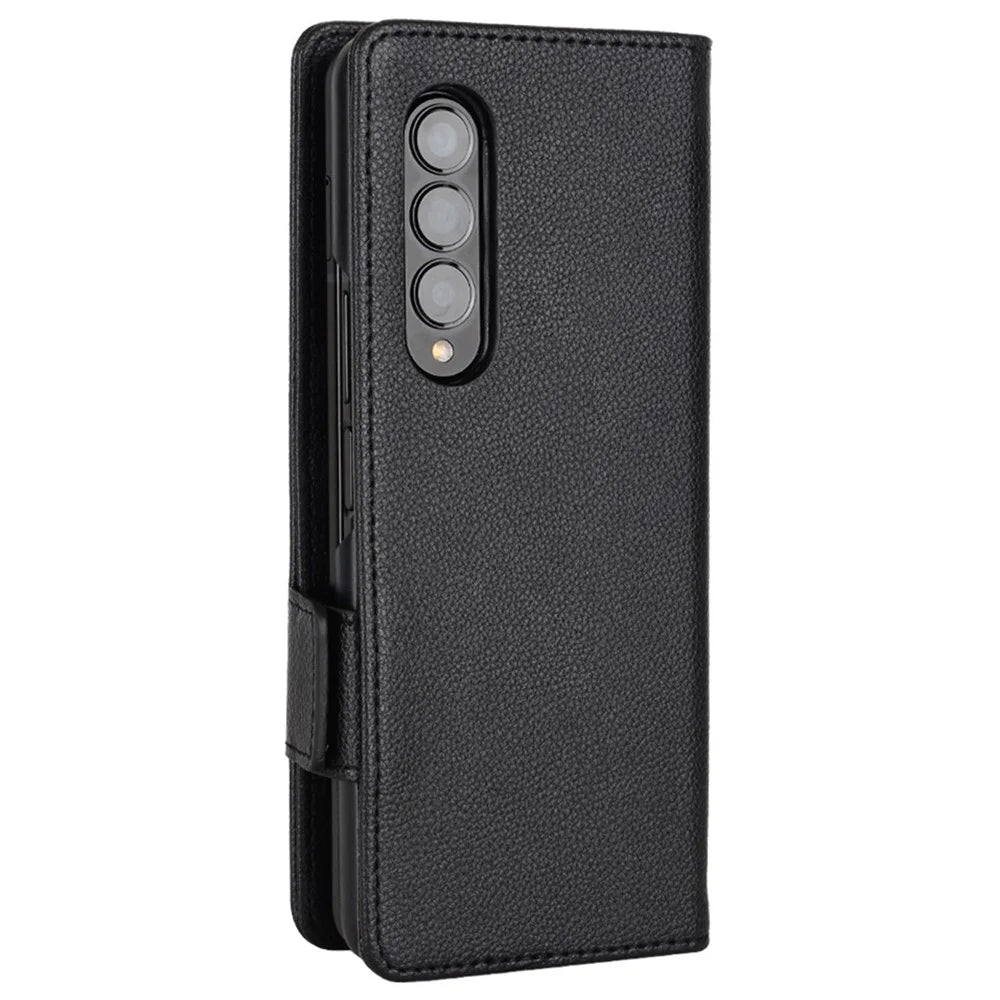 For Samsung Galaxy Z Fold4 5G Litchi Texture Wallet Stand Case PU Leather Full Protection Phone Cover - Black - 7