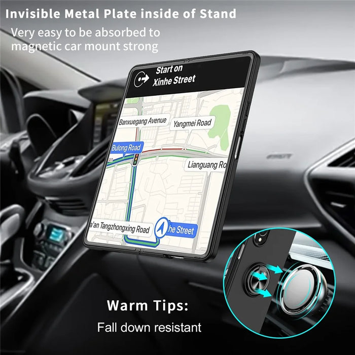 For Samsung Galaxy Z Fold4 5G Built-in Kickstand Function Anti-scratch Folding PC Cell Phone Case with Car Mount Metal Sheet - Black - 2