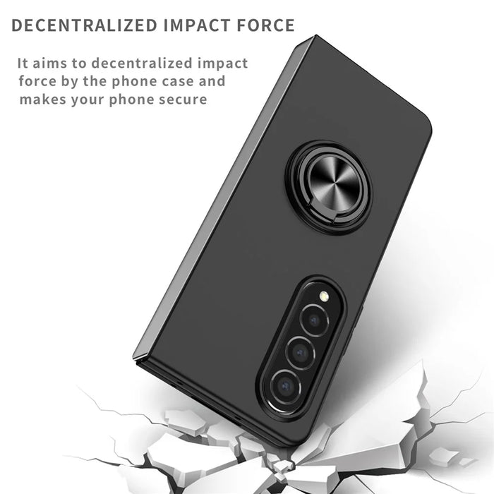 For Samsung Galaxy Z Fold4 5G Built-in Kickstand Function Anti-scratch Folding PC Cell Phone Case with Car Mount Metal Sheet - Black - 3