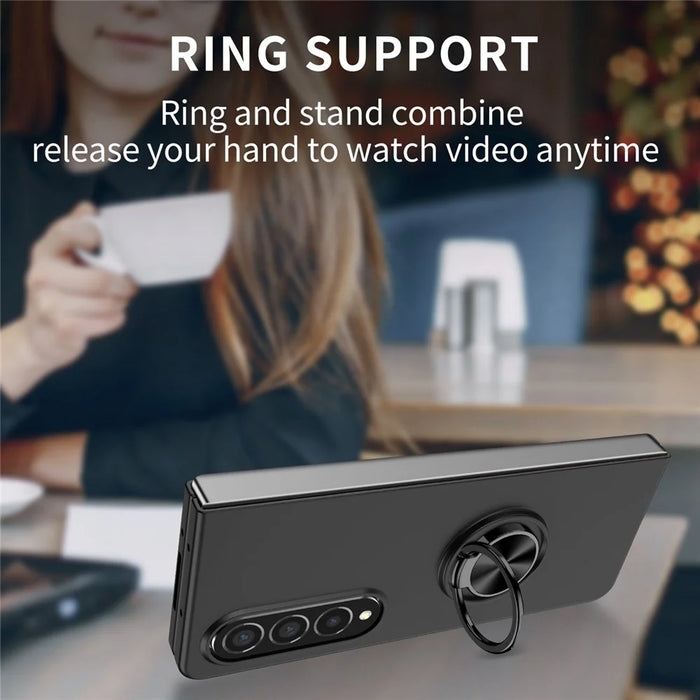 For Samsung Galaxy Z Fold4 5G Built-in Kickstand Function Anti-scratch Folding PC Cell Phone Case with Car Mount Metal Sheet - Black - 4