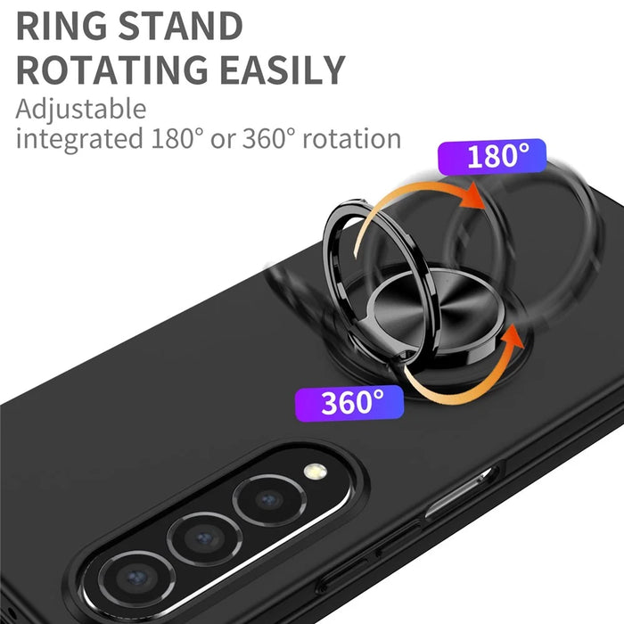 For Samsung Galaxy Z Fold4 5G Built-in Kickstand Function Anti-scratch Folding PC Cell Phone Case with Car Mount Metal Sheet - Black - 5