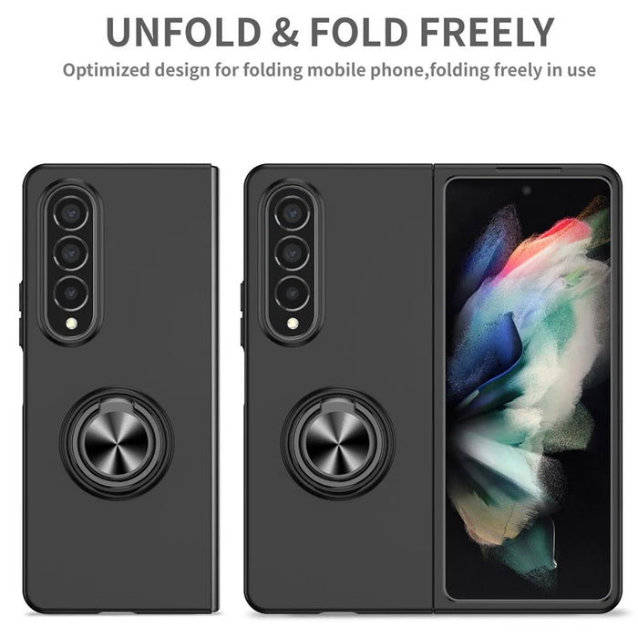 For Samsung Galaxy Z Fold4 5G Built-in Kickstand Function Anti-scratch Folding PC Cell Phone Case with Car Mount Metal Sheet - Black - 6