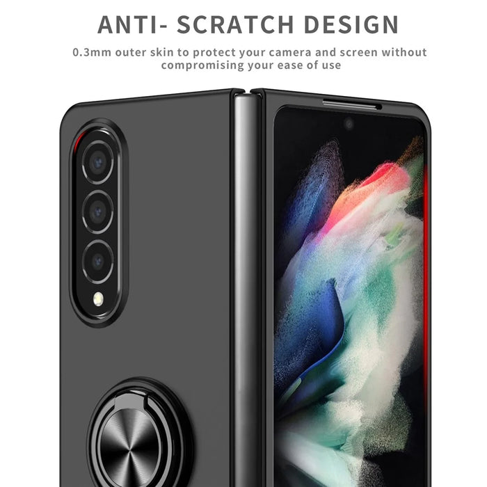 For Samsung Galaxy Z Fold4 5G Built-in Kickstand Function Anti-scratch Folding PC Cell Phone Case with Car Mount Metal Sheet - Black - 7