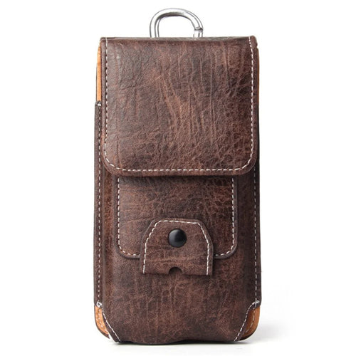Multifunction Vertical Mobile Phone Bag for 6.3-inch Cell Phones PU Leather Waist Pouch - Dark Coffee - 1