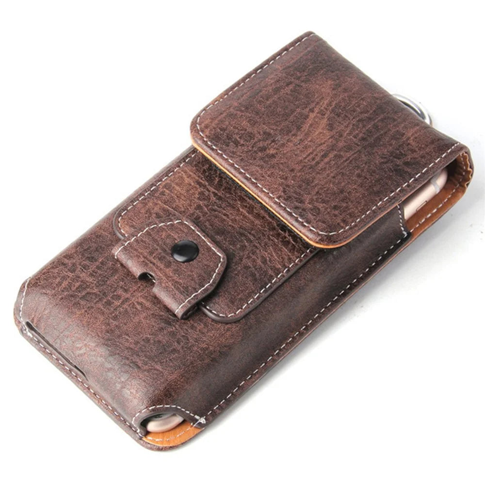 Multifunction Vertical Mobile Phone Bag for 6.3-inch Cell Phones PU Leather Waist Pouch - Dark Coffee - 3