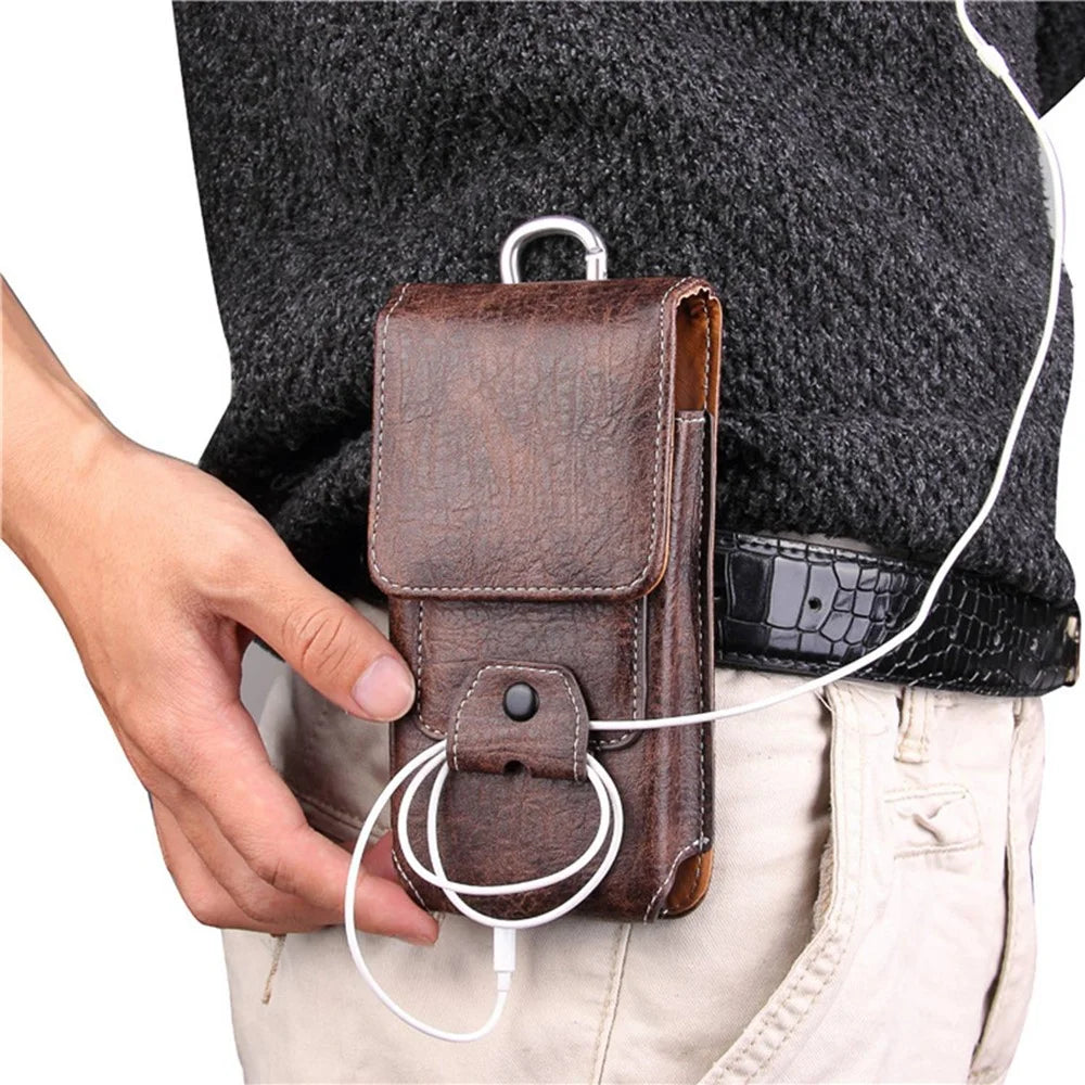 Multifunction Vertical Mobile Phone Bag for 6.3-inch Cell Phones PU Leather Waist Pouch - Dark Coffee - 6