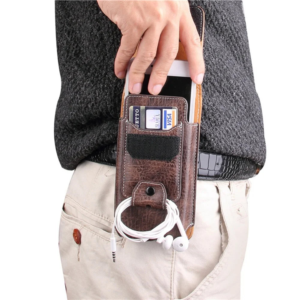 Multifunction Vertical Mobile Phone Bag for 6.3-inch Cell Phones PU Leather Waist Pouch - Dark Coffee - 7