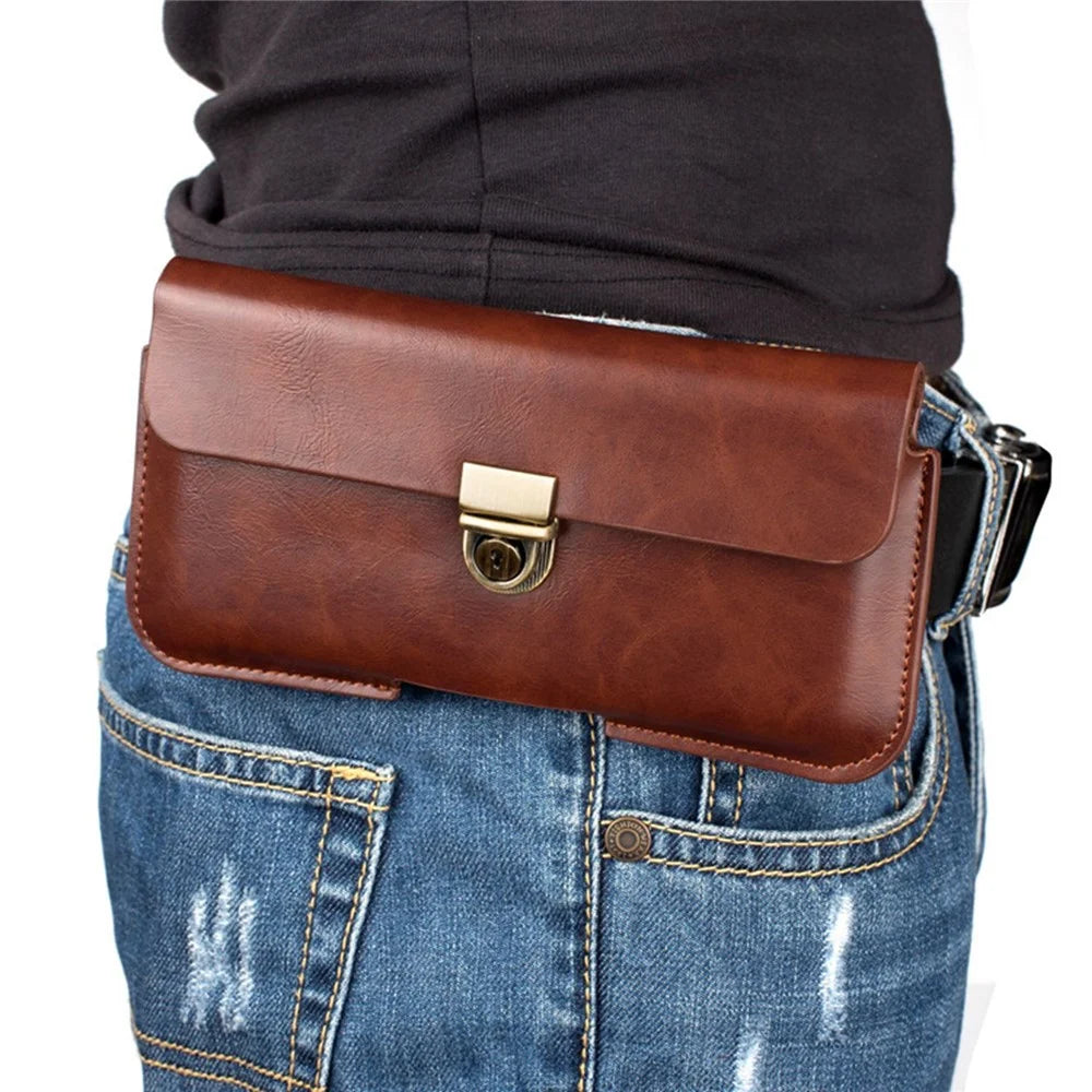 Protective Waist Bag for 6.3-inch Cell Phones Genuine Leather Bag Universal Anti-Scratch Waist Pouch - Dark Brown - 2