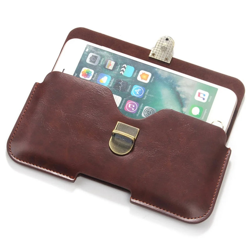 Protective Waist Bag for 6.3-inch Cell Phones Genuine Leather Bag Universal Anti-Scratch Waist Pouch - Dark Brown - 3