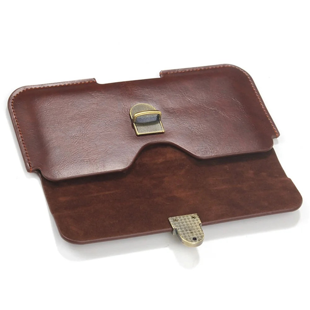 Protective Waist Bag for 6.3-inch Cell Phones Genuine Leather Bag Universal Anti-Scratch Waist Pouch - Dark Brown - 4