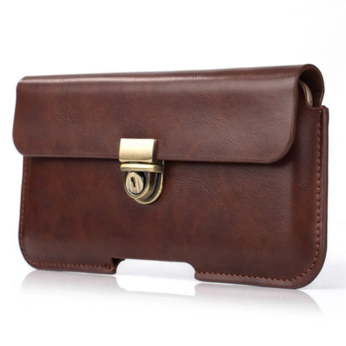 Universal Waist Bag for 5.5-inch Cell Phones Protective Bag Genuine Leather Anti-Scratch Waist Pouch - Dark Brown - 1