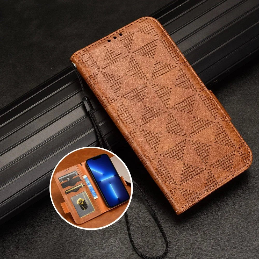 For Samsung Galaxy Z Fold4 5G Shockproof Phone Case with Pen Slot Triangle Pattern Imprinted PU Leather Flip Wallet Cover Stand - Brown - 5