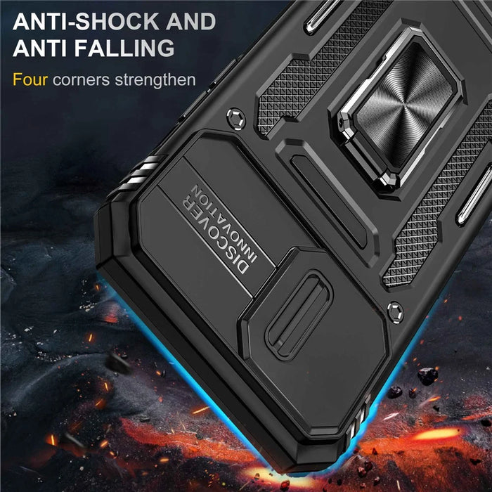 Mobile Phone Case for iPhone 14 Pro Max 6.7 inch, PC + TPU Ring Kickstand Cell Phone Shell with Slide Camera Protector - Black - 2