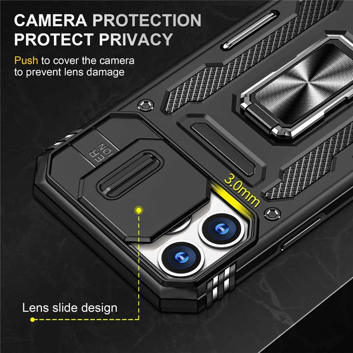 Mobile Phone Case for iPhone 14 Pro Max 6.7 inch, PC + TPU Ring Kickstand Cell Phone Shell with Slide Camera Protector - Black - 5
