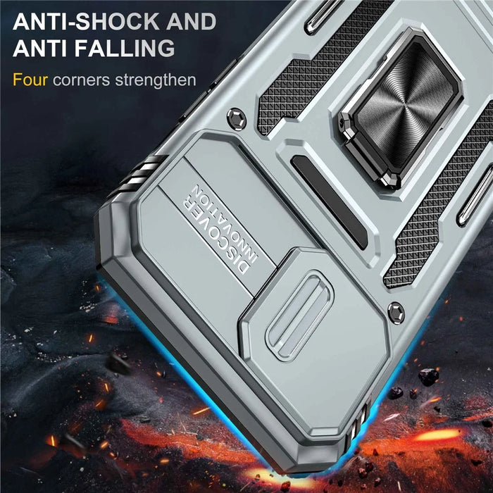 For iPhone 14 Pro 6.1 inch Hard PC + TPU Ring Kickstand Cell Phone Case Slide Camera Cover Anti-fingerprint Phone Shell - Grey - 2
