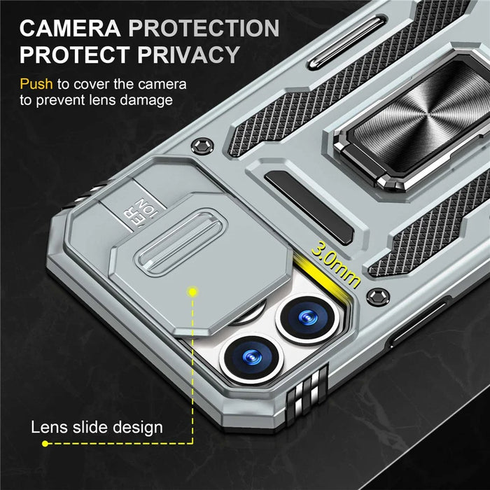 For iPhone 14 Pro 6.1 inch Hard PC + TPU Ring Kickstand Cell Phone Case Slide Camera Cover Anti-fingerprint Phone Shell - Grey - 5