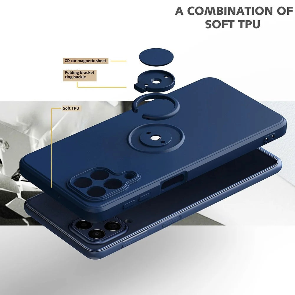 For Samsung Galaxy M53 5G Finger Ring Kickstand Design Anti-scratch Cover Liquid Silicone Cell Phone Protective Case - Black - 2