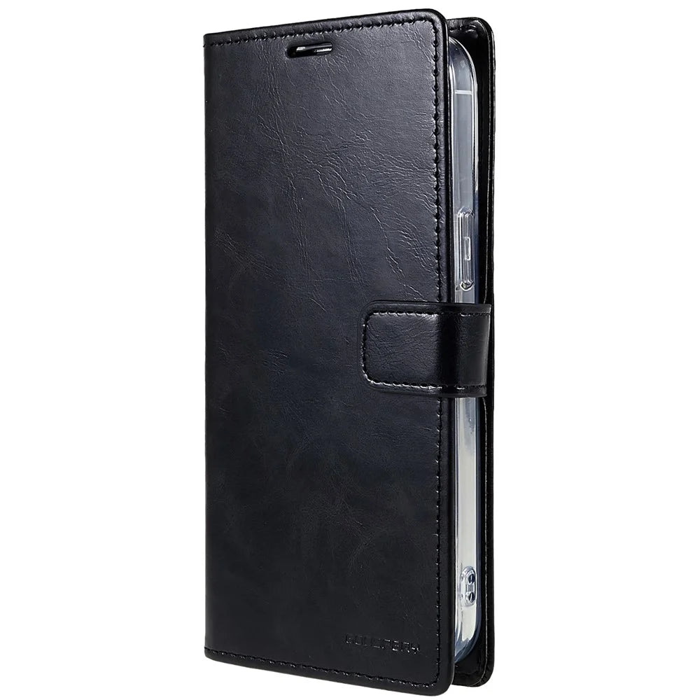 MERCURY GOOSPERY Blue Moon Wallet Case for iPhone 14 Pro 6.1 inch, Shockproof PU Leather Stand Flip Magnetic Clasp Mobile Phone Cover - Black - 3