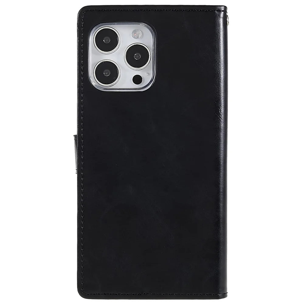 MERCURY GOOSPERY Blue Moon Wallet Case for iPhone 14 Pro 6.1 inch, Shockproof PU Leather Stand Flip Magnetic Clasp Mobile Phone Cover - Black - 4