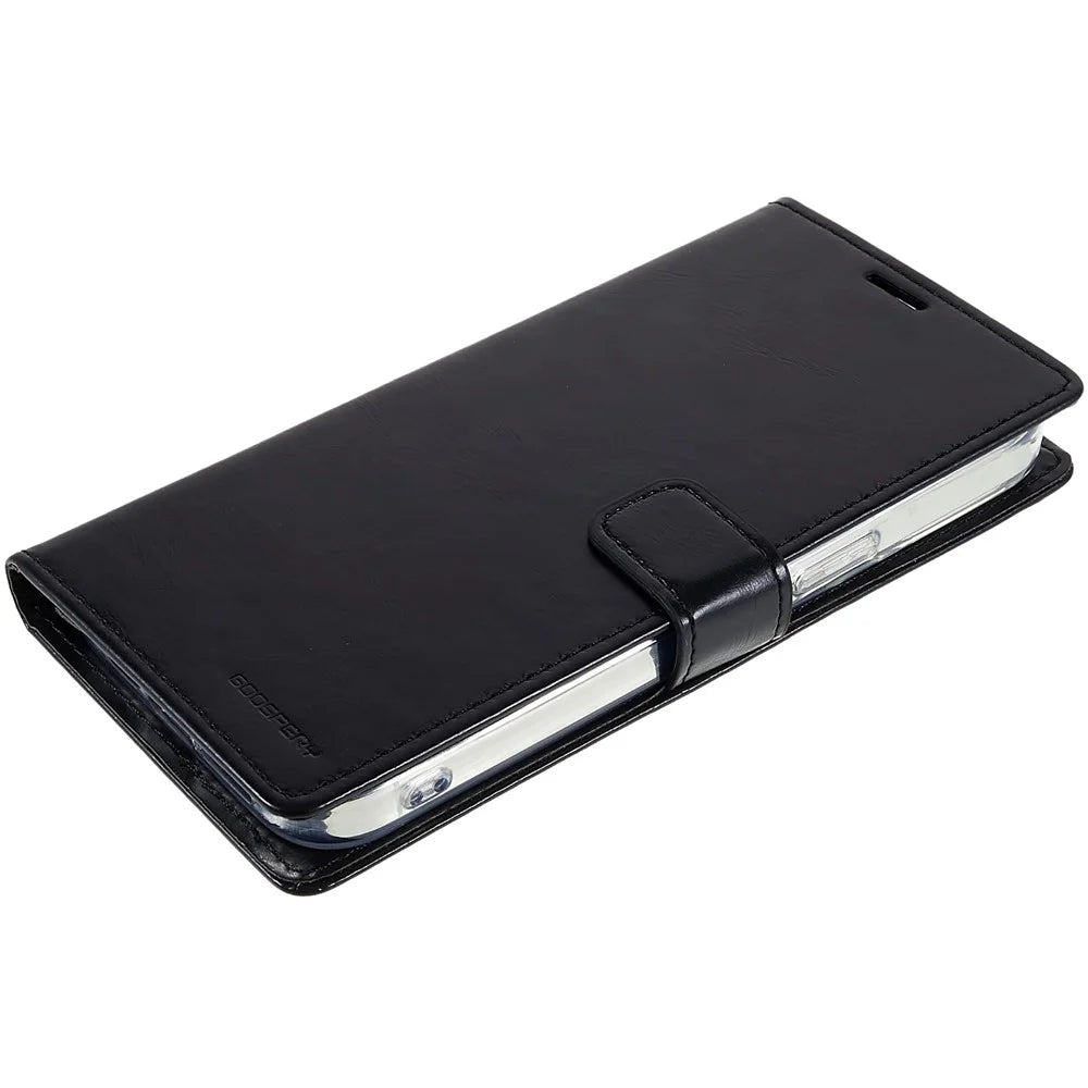 MERCURY GOOSPERY Blue Moon Wallet Case for iPhone 14 Pro 6.1 inch, Shockproof PU Leather Stand Flip Magnetic Clasp Mobile Phone Cover - Black - 5