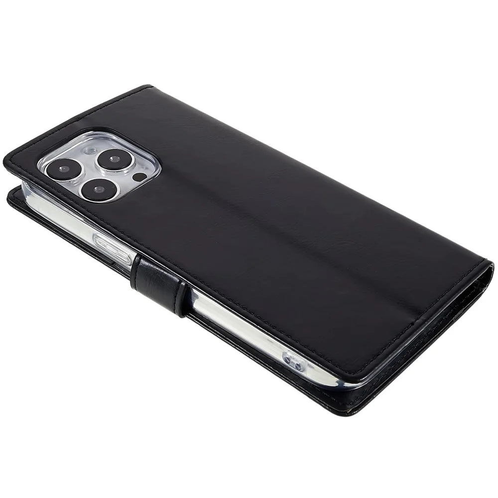 MERCURY GOOSPERY Blue Moon Wallet Case for iPhone 14 Pro 6.1 inch, Shockproof PU Leather Stand Flip Magnetic Clasp Mobile Phone Cover - Black - 6