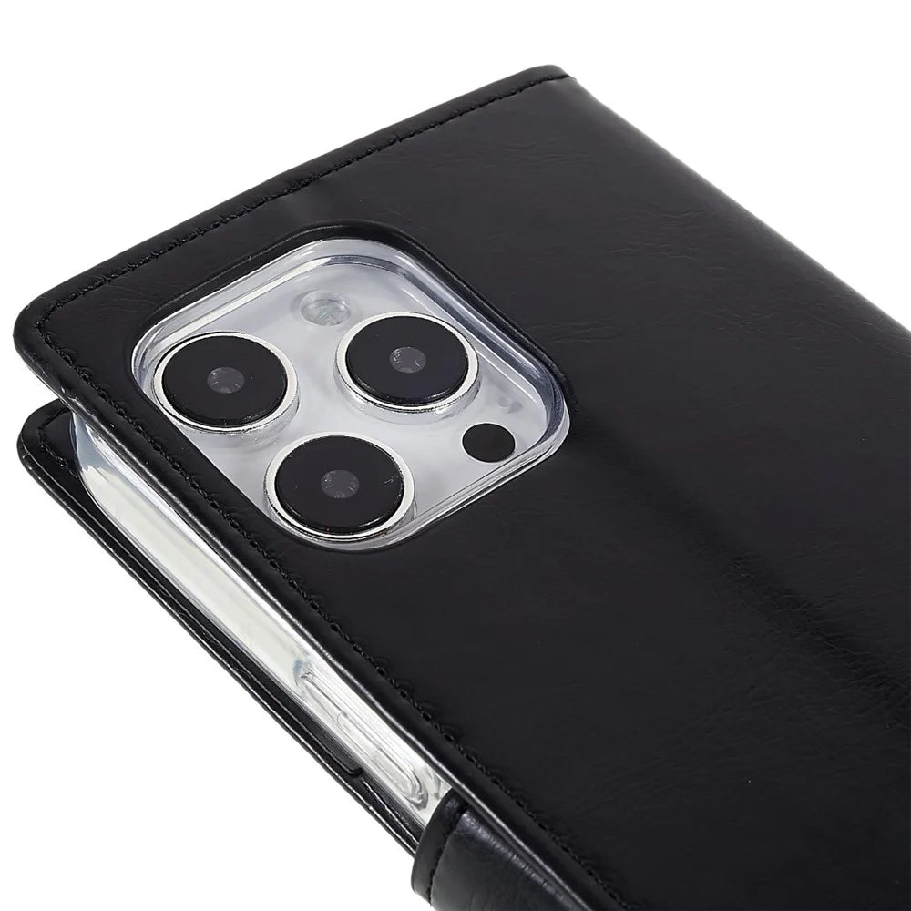 MERCURY GOOSPERY Blue Moon Wallet Case for iPhone 14 Pro 6.1 inch, Shockproof PU Leather Stand Flip Magnetic Clasp Mobile Phone Cover - Black - 7