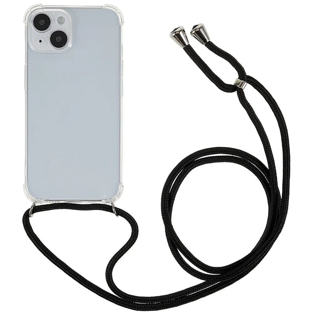 For iPhone 14 6.1 inch Enhanced Corner Phone Case Anti-drop Transparent TPU Cover with Lanyard - 1