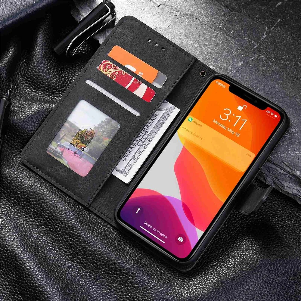 For iPhone 14 Plus Splicing Stitching Skin-touch Folio Flip Case Stand PU Leather Drop-proof Cell Phone Cover - Black - 6