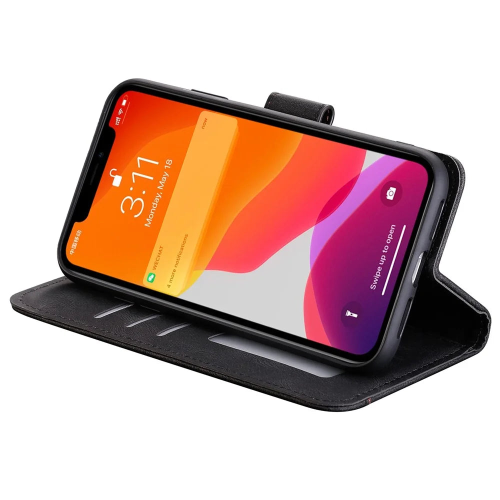 For iPhone 14 Pro Max 6.7 inch Stand Function Splicing Stitching Skin-touch Phone Cover PU Leather+TPU Case - Black - 3