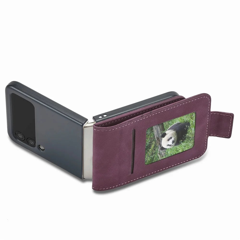 FORWENW F3-Series For Samsung Galaxy Z Flip4 5G Card Slot Design Flipping Case PU Leather Well-protected Shell with Stand - Wine Red - 2