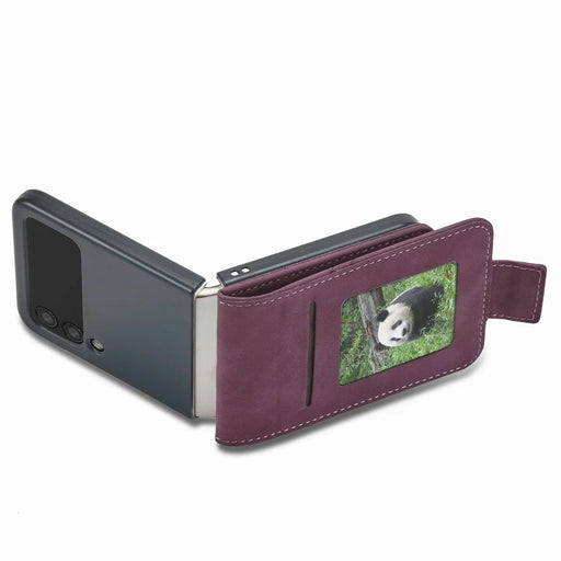 FORWENW F3-Series For Samsung Galaxy Z Flip4 5G Card Slot Design Flipping Case PU Leather Well-protected Shell with Stand - Wine Red - 2