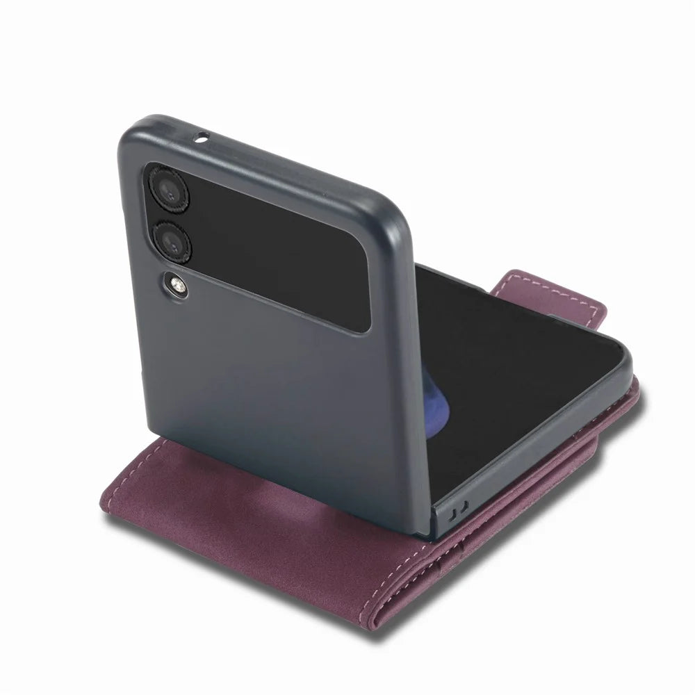 FORWENW F3-Series For Samsung Galaxy Z Flip4 5G Card Slot Design Flipping Case PU Leather Well-protected Shell with Stand - Wine Red - 3