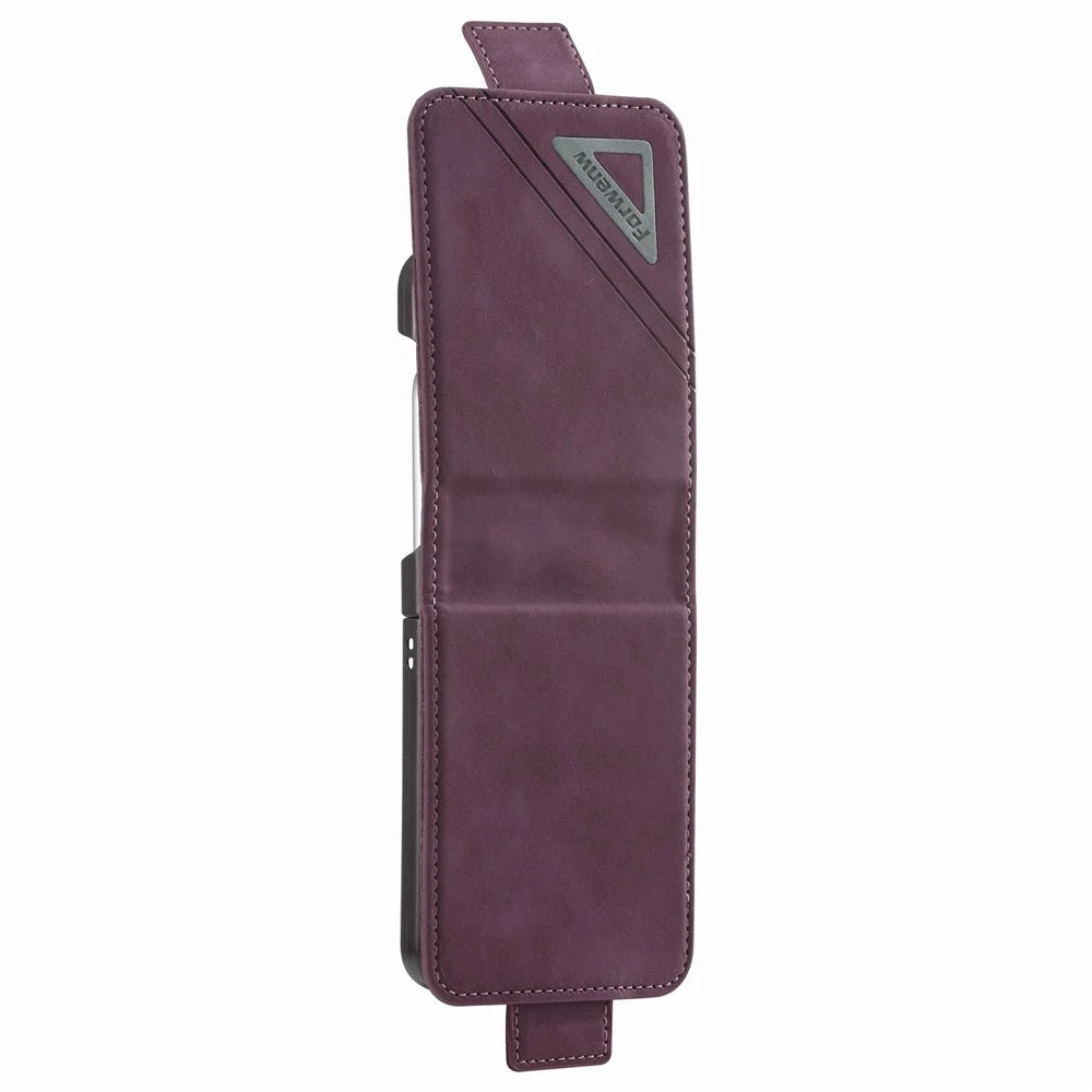 FORWENW F3-Series For Samsung Galaxy Z Flip4 5G Card Slot Design Flipping Case PU Leather Well-protected Shell with Stand - Wine Red - 4