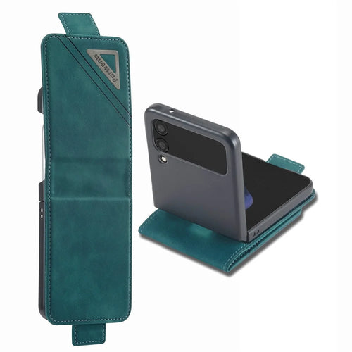 FORWENW F3-Series For Samsung Galaxy Z Flip3 5G Card Slot Design Flipping Case PU Leather Cell Phone Cover with Stand - Cyan - 1