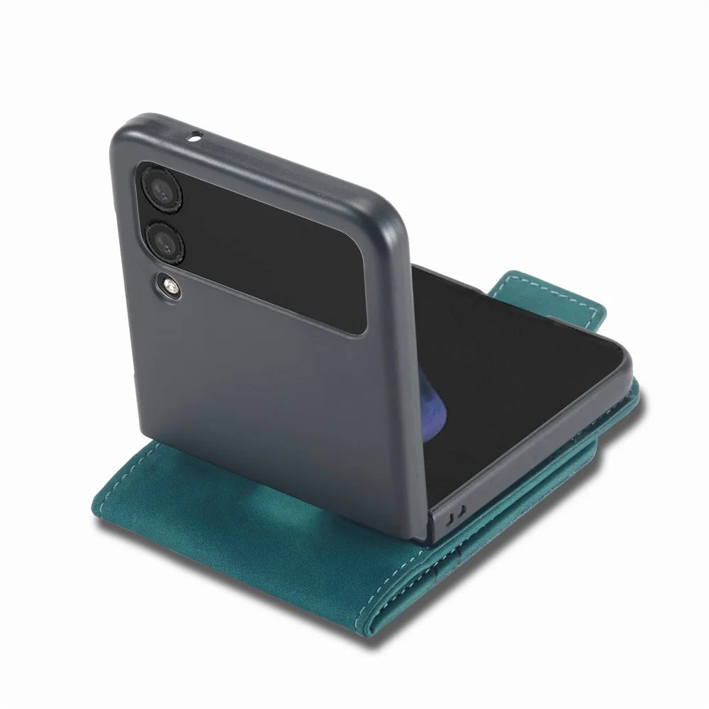 FORWENW F3-Series For Samsung Galaxy Z Flip3 5G Card Slot Design Flipping Case PU Leather Cell Phone Cover with Stand - Cyan - 3