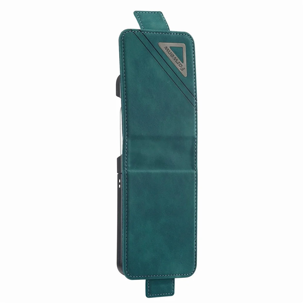 FORWENW F3-Series For Samsung Galaxy Z Flip3 5G Card Slot Design Flipping Case PU Leather Cell Phone Cover with Stand - Cyan - 4