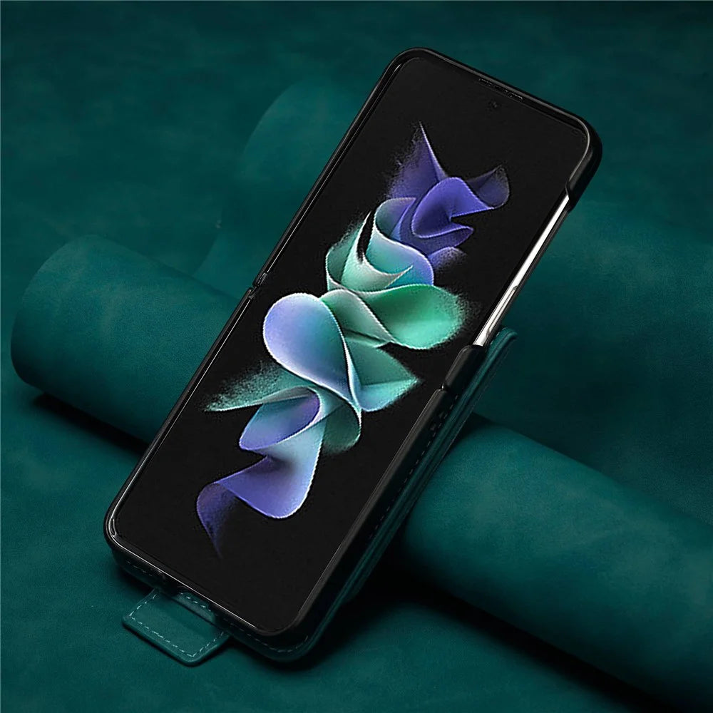 FORWENW F3-Series For Samsung Galaxy Z Flip3 5G Card Slot Design Flipping Case PU Leather Cell Phone Cover with Stand - Cyan - 7