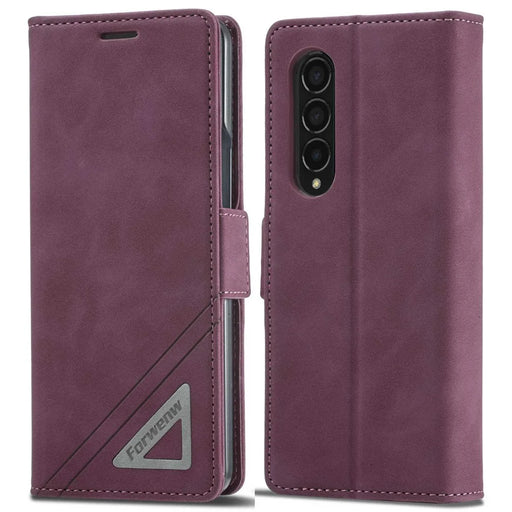 FORWENW F3-Series For Samsung Galaxy Z Fold4 5G Shockproof PU Leather Phone Case Wallet Stand Mobile Phone Flip Cover - Wine Red - 1