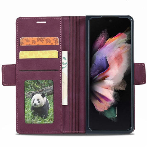 FORWENW F3-Series For Samsung Galaxy Z Fold4 5G Shockproof PU Leather Phone Case Wallet Stand Mobile Phone Flip Cover - Wine Red - 2